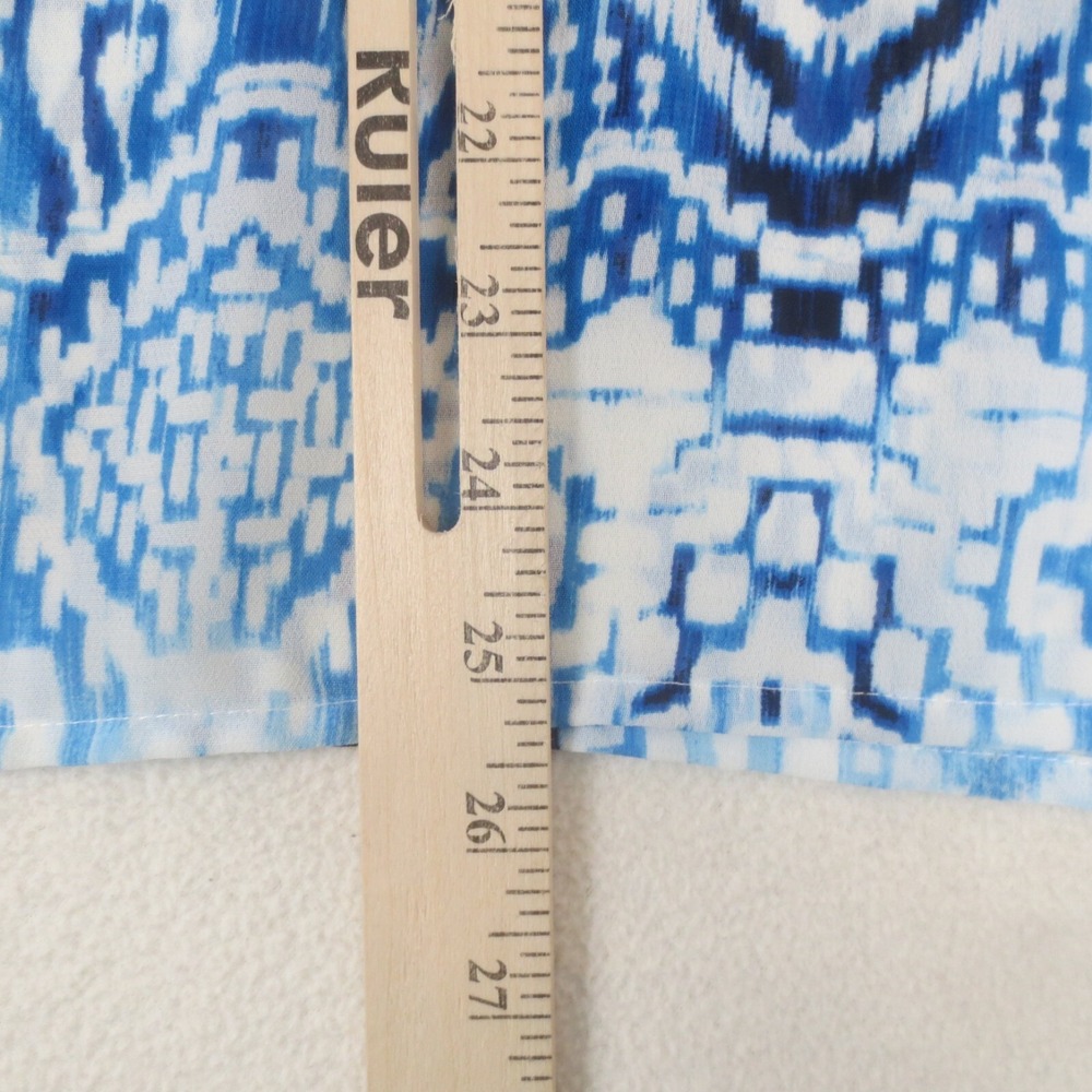 Chaps Blouse Womens Med Blue White Kimono Sleeve Tie Waist Sheer Lightweight Top - Picture 7 of 8